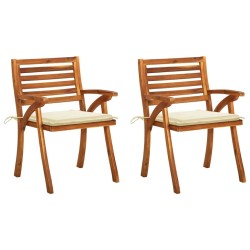 Chaises à manger de jardin avec coussins lot de 2 Acacia massif 