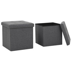 Tabourets de rangement pliables lot de 2 gris foncé Faux lin 
