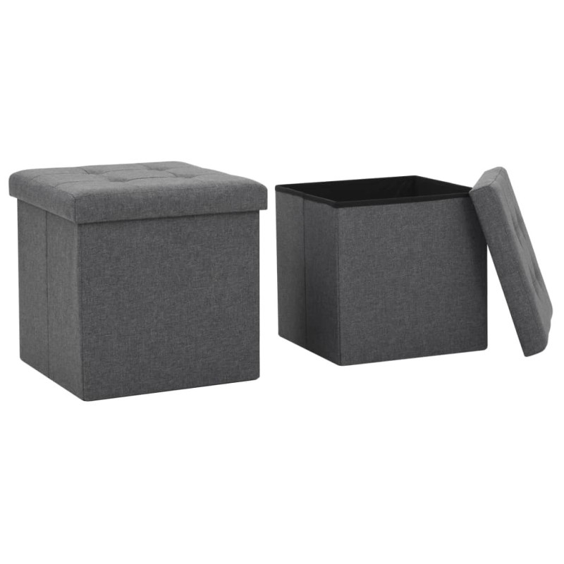 Tabourets de rangement pliables lot de 2 gris foncé Faux lin 