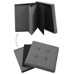 Tabourets de rangement pliables lot de 2 gris foncé Faux lin 