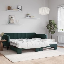 Lit de jour avec gigogne sans matelas vert foncé 100x200 cm 
