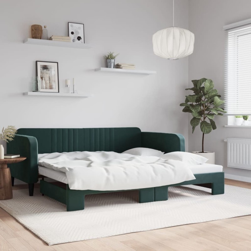 Lit de jour avec gigogne sans matelas vert foncé 100x200 cm 