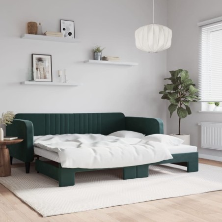 Lit de jour avec gigogne sans matelas vert foncé 100x200 cm 