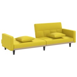 Canapé-lit avec coussins jaune clair tissu 