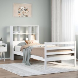 Lit bibliothèque sans matelas blanc 90x200cm bois de pin massif 