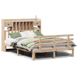 Lit bibliothèque sans matelas 140x200 cm bois massif de pin 