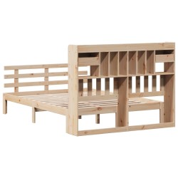 Lit bibliothèque sans matelas 140x200 cm bois massif de pin 