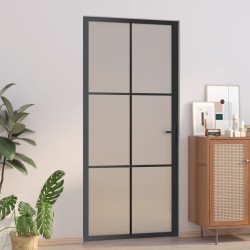 Porte intérieure 93x201,5 cm Noir Verre mat et aluminium 