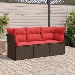 Salon de jardin avec coussins 3 pcs marron résine tressée 