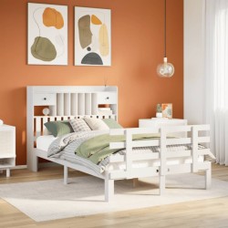 Lit bibliothèque sans matelas blanc 135x190 cm bois pin massif 