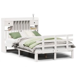 Lit bibliothèque sans matelas blanc 135x190 cm bois pin massif 