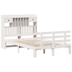 Lit bibliothèque sans matelas blanc 135x190 cm bois pin massif 