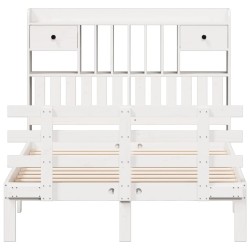Lit bibliothèque sans matelas blanc 135x190 cm bois pin massif 