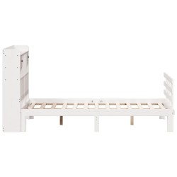 Lit bibliothèque sans matelas blanc 135x190 cm bois pin massif 