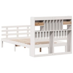 Lit bibliothèque sans matelas blanc 135x190 cm bois pin massif 