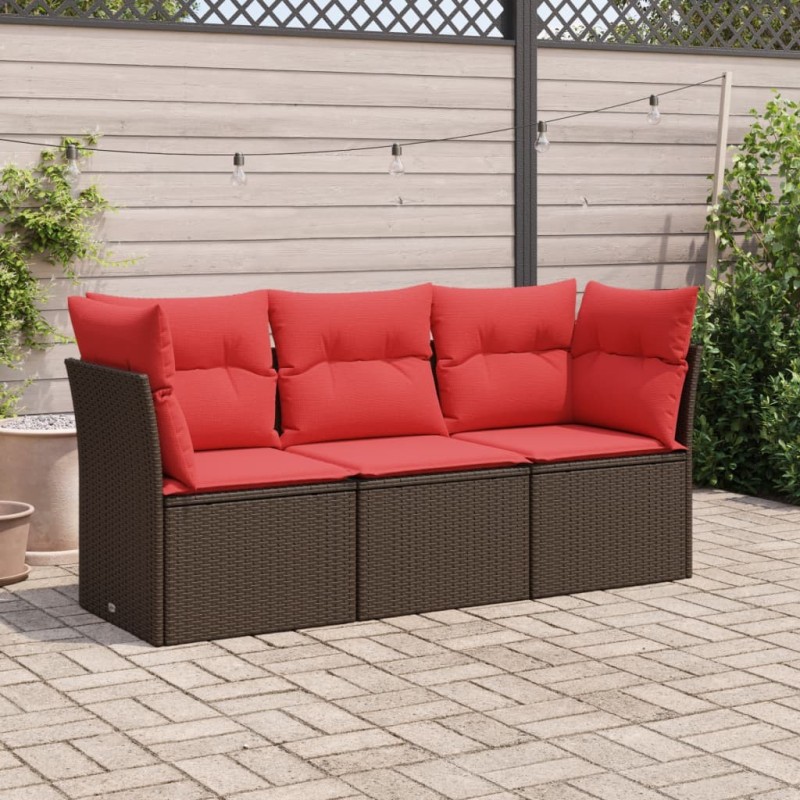 Salon de jardin avec coussins 3 pcs marron résine tressée 
