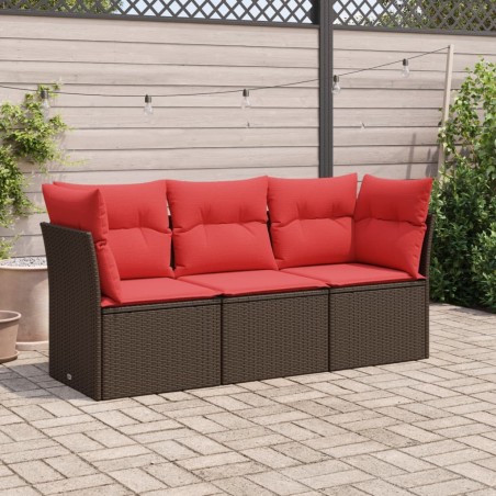 Salon de jardin avec coussins 3 pcs marron résine tressée 