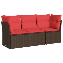 Salon de jardin avec coussins 3 pcs marron résine tressée 