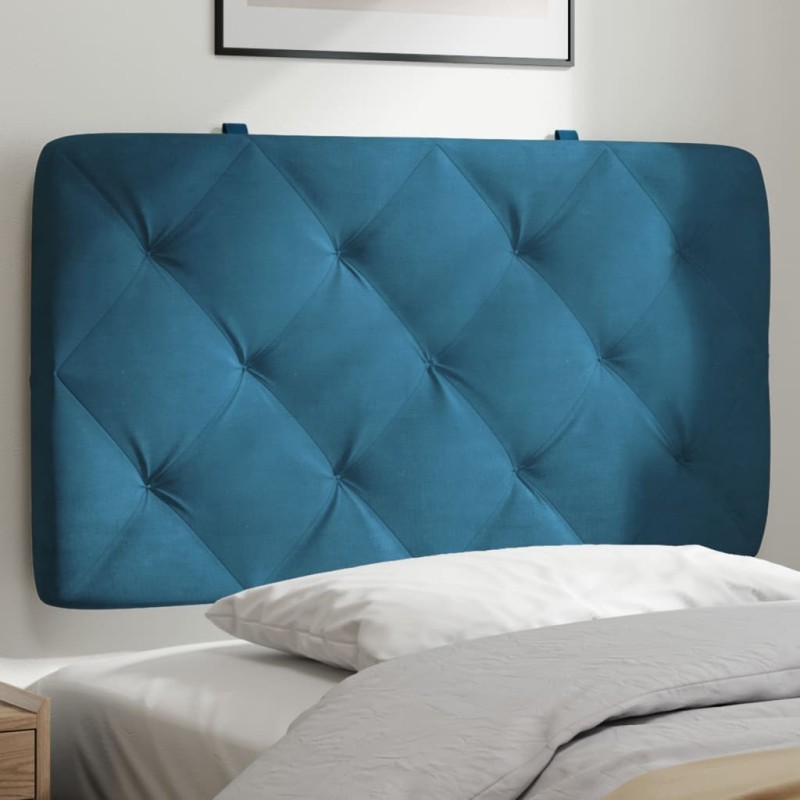 Coussin de tête de lit bleu 80 cm velours 