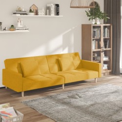 Canapé-lit à 2 places avec deux oreillers jaune tissu 