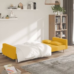 Canapé-lit à 2 places avec deux oreillers jaune tissu 