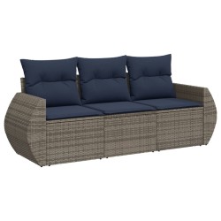 Salon de jardin avec coussins 3 pcs gris résine tressée 