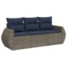 Salon de jardin avec coussins 3 pcs gris résine tressée 