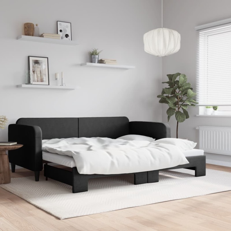 Lit de jour avec gigogne sans matelas noir 90x200 cm 