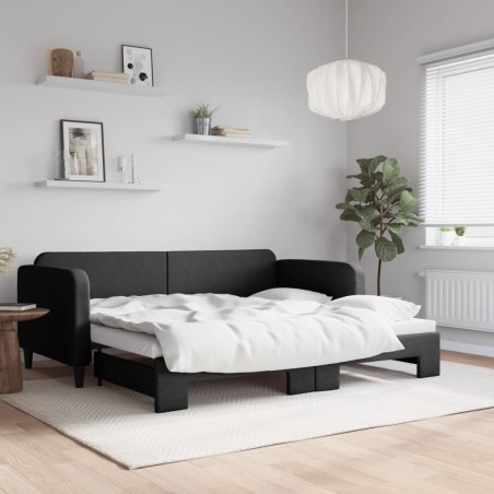 Lit de jour avec gigogne sans matelas noir 90x200 cm 