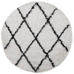 Tapis shaggy à poils longs moderne crème et noir Ø 160 cm 
