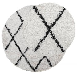 Tapis shaggy à poils longs moderne crème et noir Ø 160 cm 