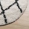 Tapis shaggy à poils longs moderne crème et noir Ø 160 cm 