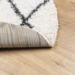 Tapis shaggy à poils longs moderne crème et noir Ø 160 cm 