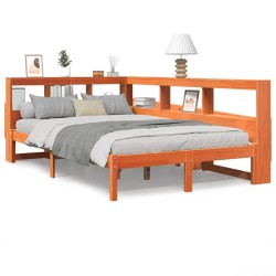 Lit bibliothèque sans matelas cire marron 135x190 cm pin massif 