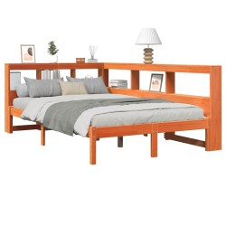 Lit bibliothèque sans matelas cire marron 135x190 cm pin massif 