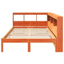 Lit bibliothèque sans matelas cire marron 135x190 cm pin massif 