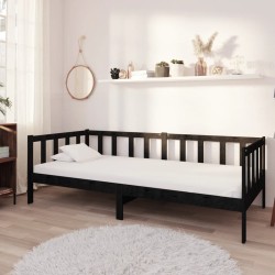 Lit de repos avec matelas 90x200 cm Noir Bois de pin massif 