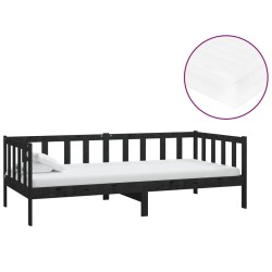 Lit de repos avec matelas 90x200 cm Noir Bois de pin massif 