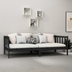 Lit de repos avec matelas 90x200 cm Noir Bois de pin massif 