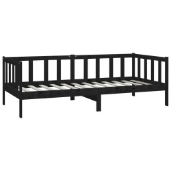 Lit de repos avec matelas 90x200 cm Noir Bois de pin massif 