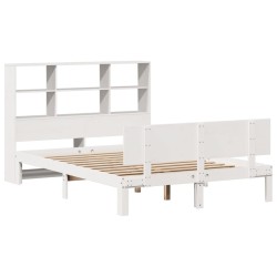 Lit bibliothèque sans matelas blanc 135x190 cm bois pin massif 