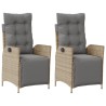 Chaises inclinables de jardin lot de 2 avec repose-pied rotin 