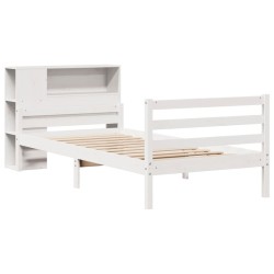 Lit bibliothèque sans matelas blanc 90x200cm bois de pin massif 