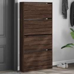 Armoire à chaussures 4 tiroirs rabattables chêne marron 