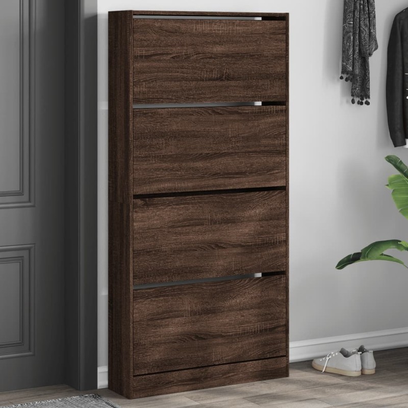 Armoire à chaussures 4 tiroirs rabattables chêne marron 