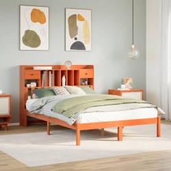 Lit bibliothèque sans matelas cire marron 150x200 cm pin massif 