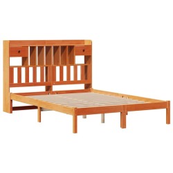Lit bibliothèque sans matelas cire marron 150x200 cm pin massif 