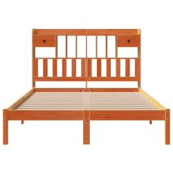 Lit bibliothèque sans matelas cire marron 150x200 cm pin massif 