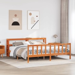 Cadre de lit et tête de lit sans matelas cire marron 180x200 cm 
