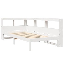 Lit bibliothèque sans matelas blanc 90x200cm bois de pin massif 